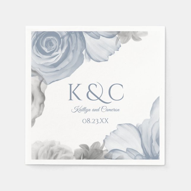 Serviette Jetable Napkins mariage | Bouquet d'aquarelle (bleu foncé) (Devant)