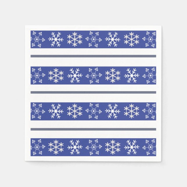 Serviette Jetable Naples Blue and White Snowflake (Devant)