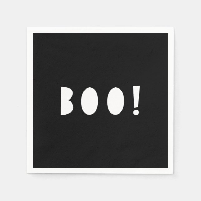 Serviette Jetable Naples d'Halloween noir et blanc | BOO ! (Devant)