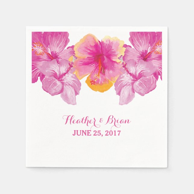 Serviette Jetable Naples en papier floral brossé Hibiscus (Devant)