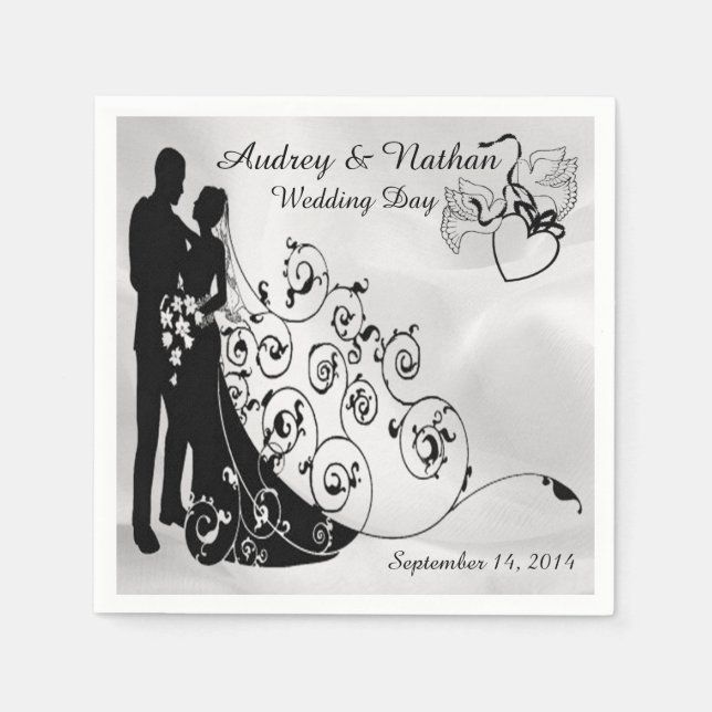 Serviette Jetable Nappes personnalisées Silhouettes Jour de Mariage  (Devant)