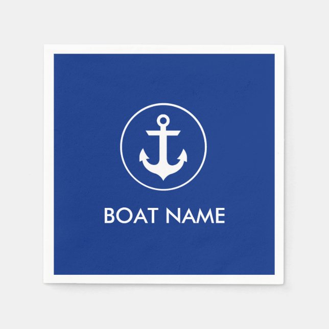 Serviette Jetable Nautical Blue Ancre Nom du bateau Cocktail Napkins (Devant)