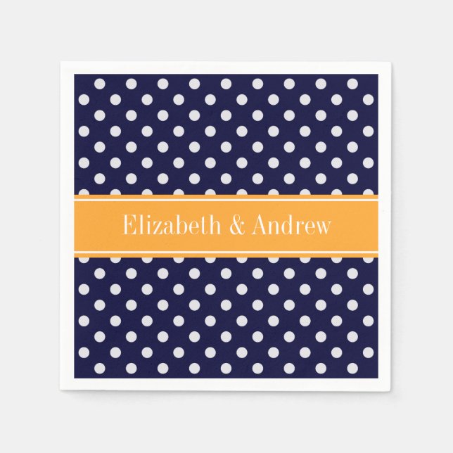 Serviette Jetable Navy Blue Wht Polka Dots Cantaloupe (Devant)