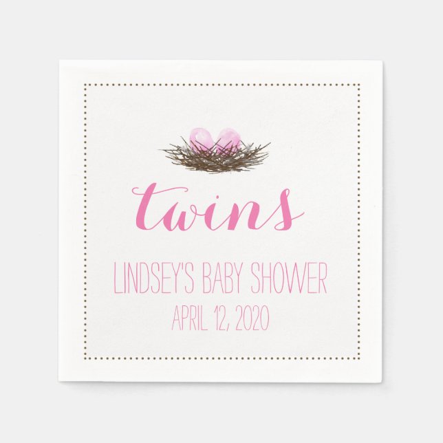 Serviette Jetable Nid d'oiseaux d'aquarelle | Douche jumelle bébé fi (Devant)