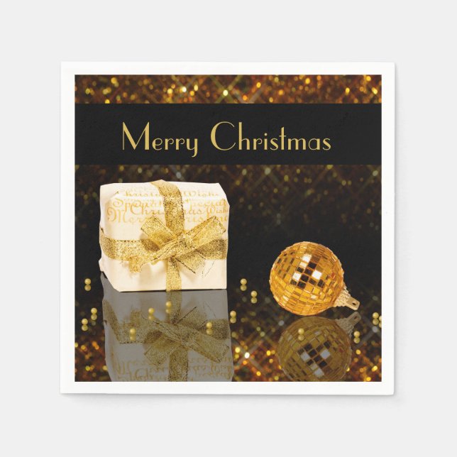 Serviette Jetable Noël doré étincelant (Devant)