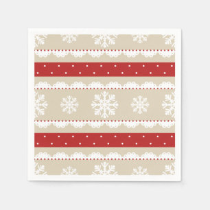Serviette Jetable Noël Fêtes Rouge & Beige Snowflakes Motif