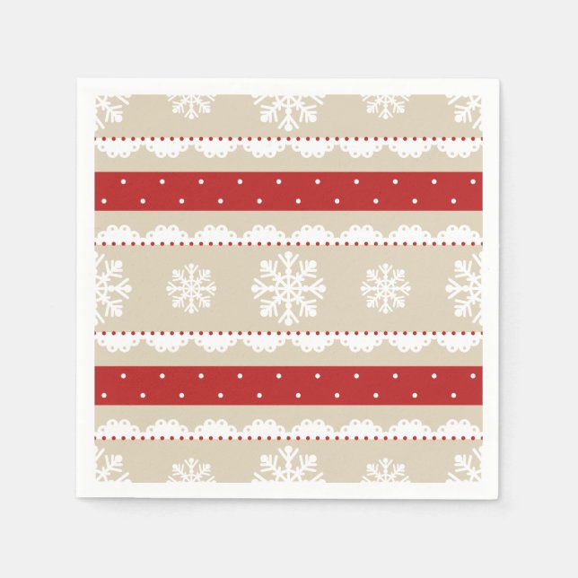 Serviette Jetable Noël Fêtes Rouge & Beige Snowflakes Motif (Devant)