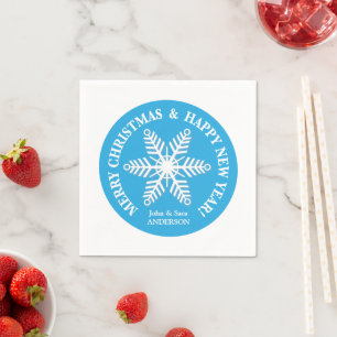 Serviette Jetable Noël personnalisé bleu clair avec flocon de neige