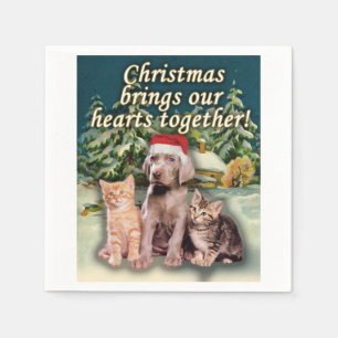 Serviette Jetable Noël réunit notre chaton de chiot de coeurs