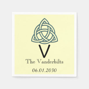 Serviette Jetable Noeud celtique en Turquoise et Mariage Monogramme