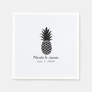 Serviette Jetable Noir & Blanc Aiguille Tropicale Élégant Chic