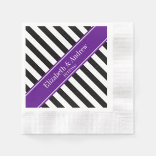 Serviette Jetable Noir Blanc Bande Violet Nom du ruban Monogramme