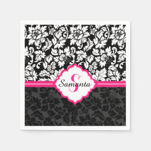 Serviette Jetable Noir blanc et rose Vintage Damas florales