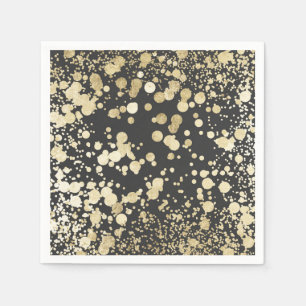 Serviette Jetable Noir chic et motif moderne de confettis d'or