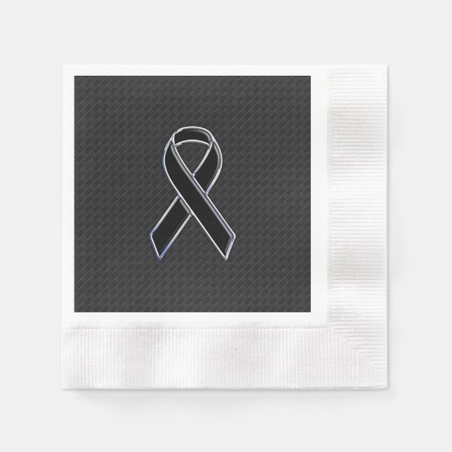Serviette Jetable Noir Chrome Style Ribbon Sensibilisation (Devant)