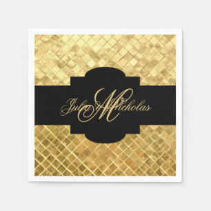 Serviette Jetable Noir de monogramme et cinquantième serviettes