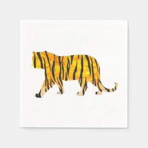 Serviette Jetable Noir et orange de tigre de silhouette