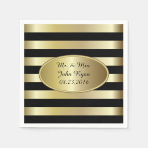 Serviette Jetable Noir et rayures d'or   toute occasion