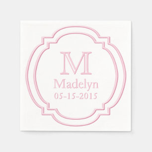Serviette Jetable Nom du monogramme personnalisé Date Blanc Pastel R