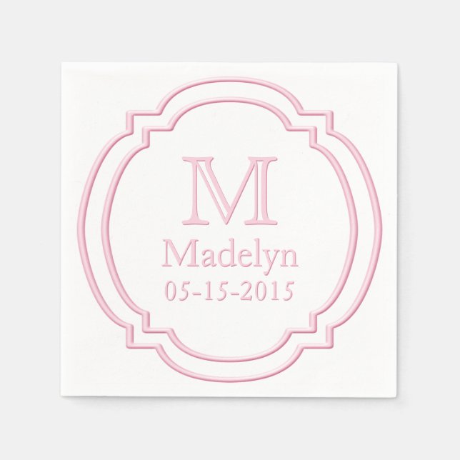 Serviette Jetable Nom du monogramme personnalisé Date Blanc Pastel R (Devant)