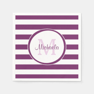 Serviette Jetable Nom Violet Simple Bengale Bandes Avec Monogramme