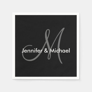 Serviette Jetable Noms du monogramme mariage noir blanc gris