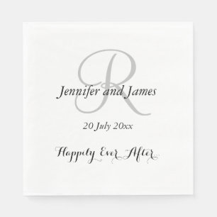 Serviette Jetable Noms initiaux Silver   Papier mariage