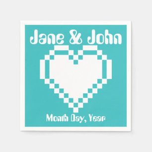 Serviette Jetable Nos Coeurs 8 bits en serviettes Turquoise