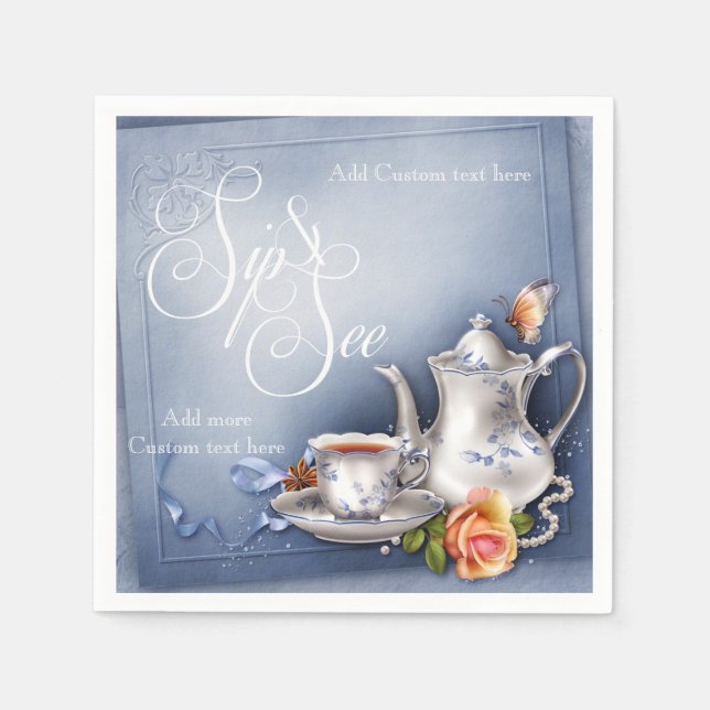 Serviette Jetable Nostalgale Thé Bleu Sip & Voir Baby Party Napki (Devant)