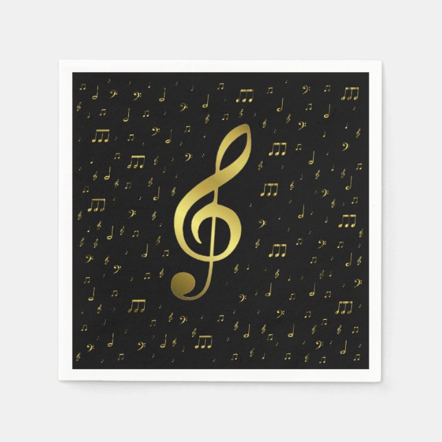 Serviette Jetable notes de musique dorées (Devant)