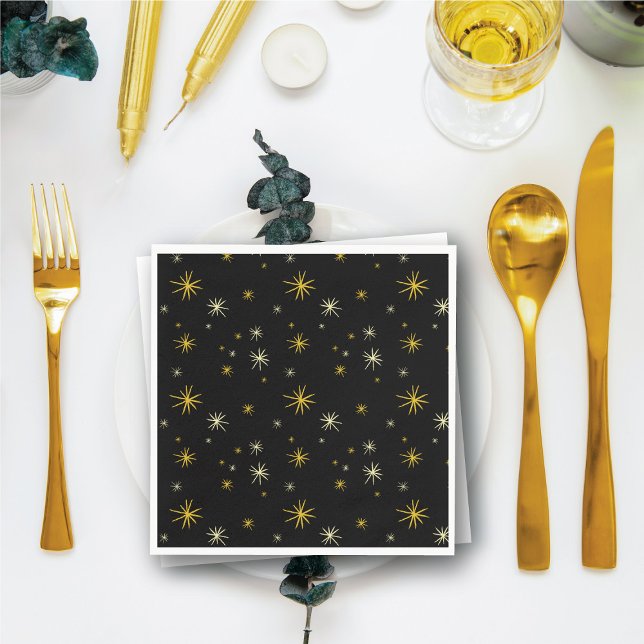 Serviette Jetable Nouvel An Moderne Gold Starburs Motif élégant (New Year Modern Gold Starbursts Pattern Stylish Paper Napkins @ fat_fa_tin)