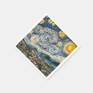 Serviette Jetable Nuit étoilée de Joyeux Noël après Van Gogh