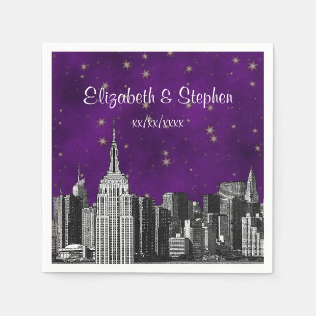 Serviette Jetable NYC ESB Skyline Etted Purple Starry Mariage (Devant)