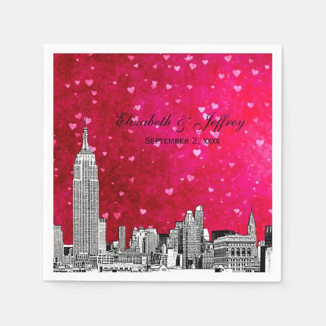 Serviette Jetable NYC Skyline 01 Etchd Hot Pink Red Hrt (Devant)