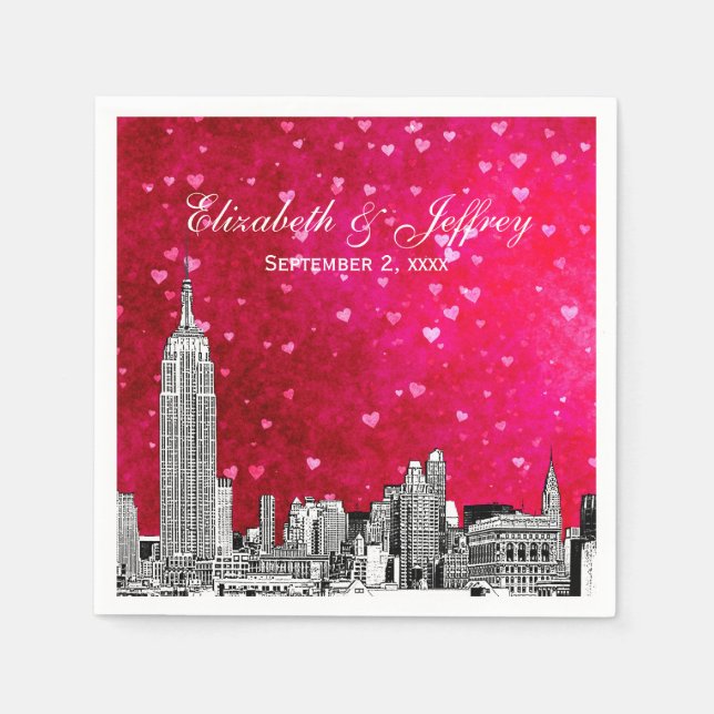 Serviette Jetable NYC Skyline 01 Etchd Hot Pink Red Hrt (Devant)