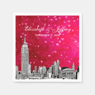 Serviette Jetable NYC Skyline 01 Gravé Rose Chaud Rouge Cœur
