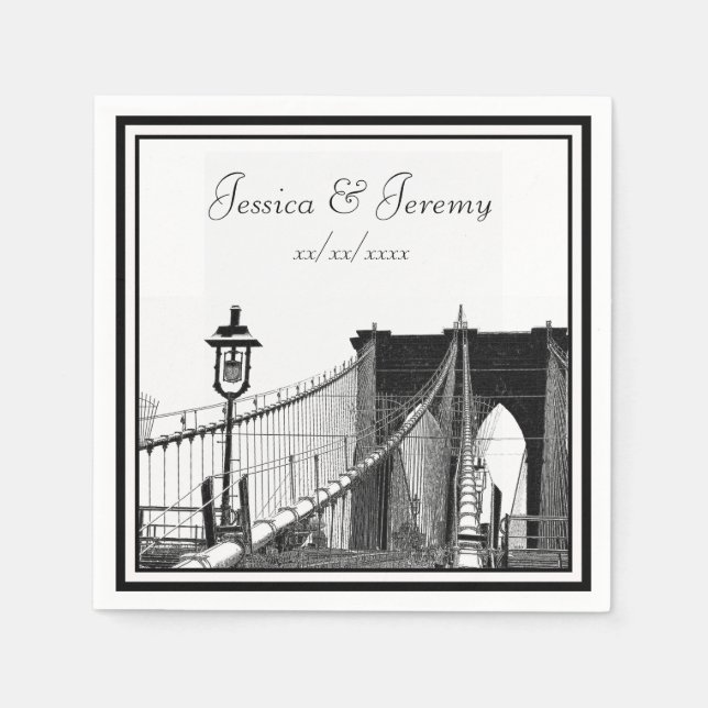 Serviette Jetable NYC Skyline Brooklyn Bridge #2 Mariage (Devant)