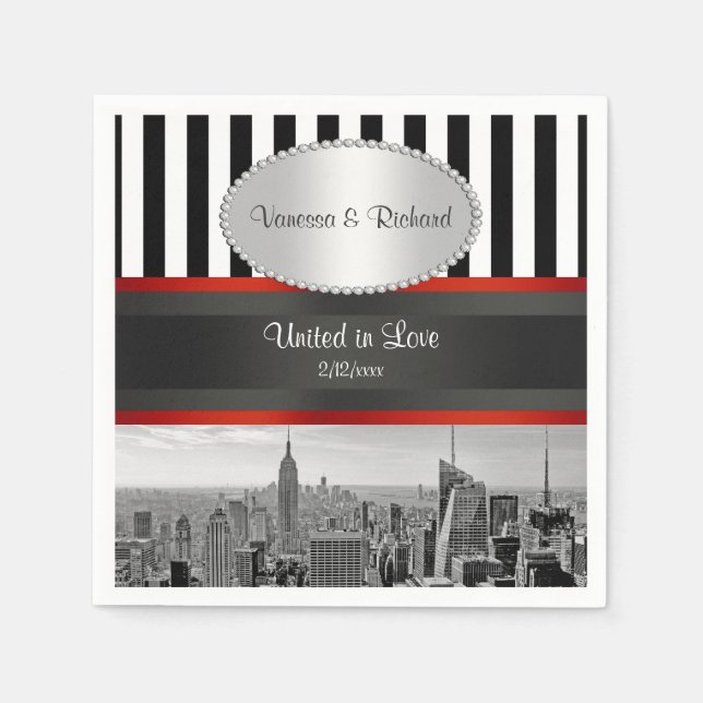 Serviette Jetable NYC Skyline BW Black White Strip P Mariage (Devant)