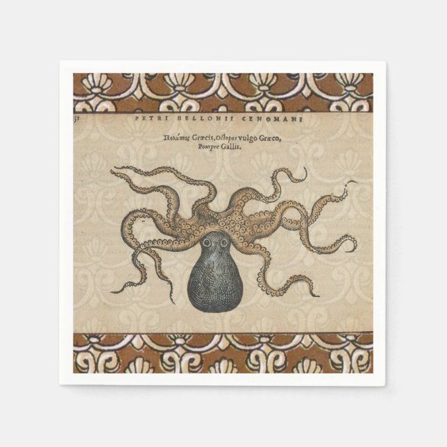 Serviette Jetable Octopus Kraken Illustration Vintage (Devant)