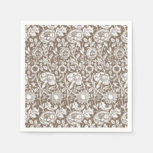 Serviette Jetable Œillet Art Nouveau Damassé, Taupe et Blanc