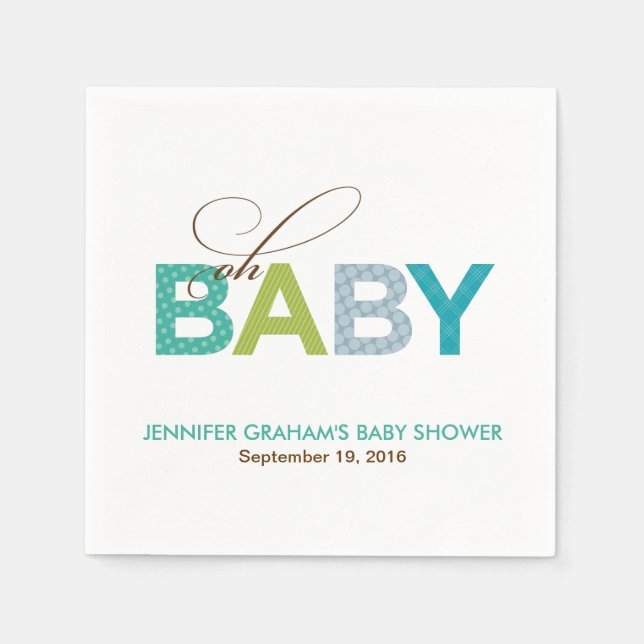 Serviette Jetable Oh Baby Patterned Baby shower Napkin à Aqua (Devant)