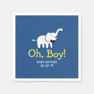 Serviette Jetable Oh baby shower de bleu marine d'éléphant