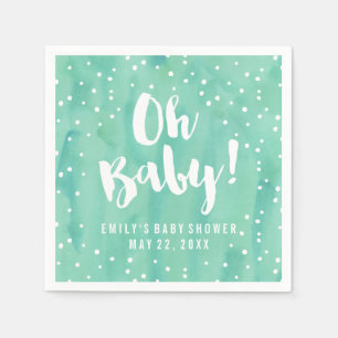 Serviette Jetable Oh Bébé Fête de Bébé Aquarelle Menthe