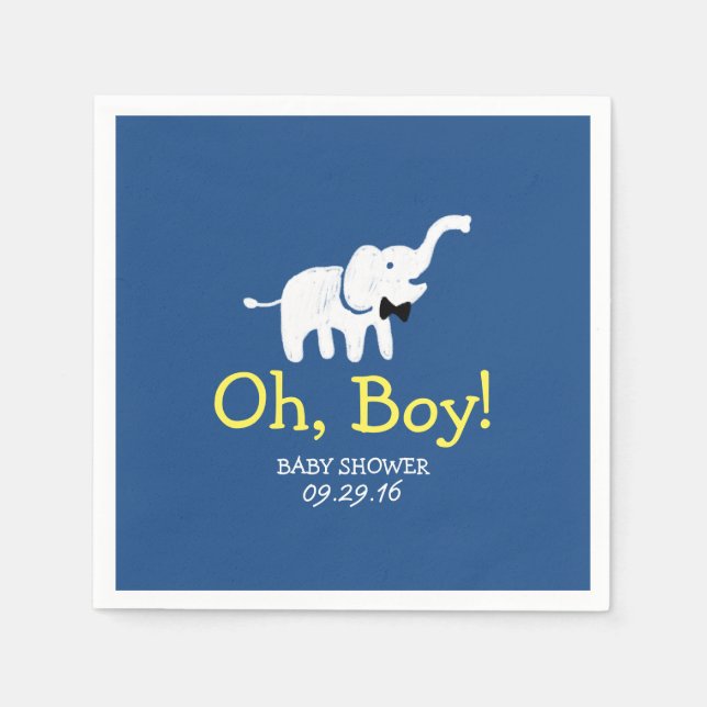 Serviette Jetable Oh garçon éléphant Baby shower bleu marine (Devant)