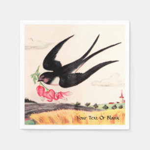 Serviette Jetable Oiseau Volant Avec Fleurs