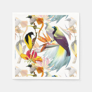 Serviette Jetable Oiseaux exotiques du Paradis et fleurs Aquarelle