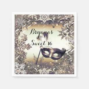 Serviette Jetable Or Blanc & Bronze Mascarade Flocons de Neige