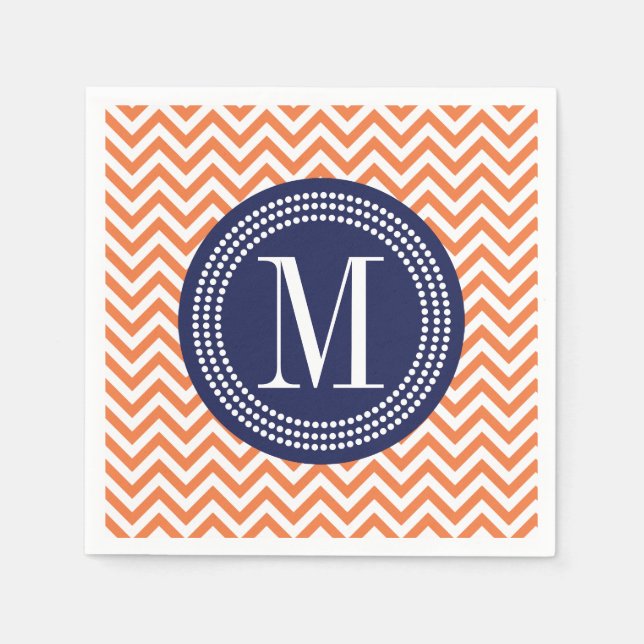 Serviette Jetable Orange Chevron Zigzag Personnalisé Monogramme (Devant)