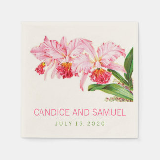 SERVIETTE JETABLE ORCHIDES ROSES PERSONNALISÉES MARIAGE PAPIER NAPKI