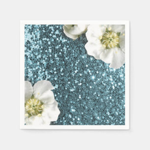 Serviette Jetable Paillette de parties scintillantes de jasmin bleu